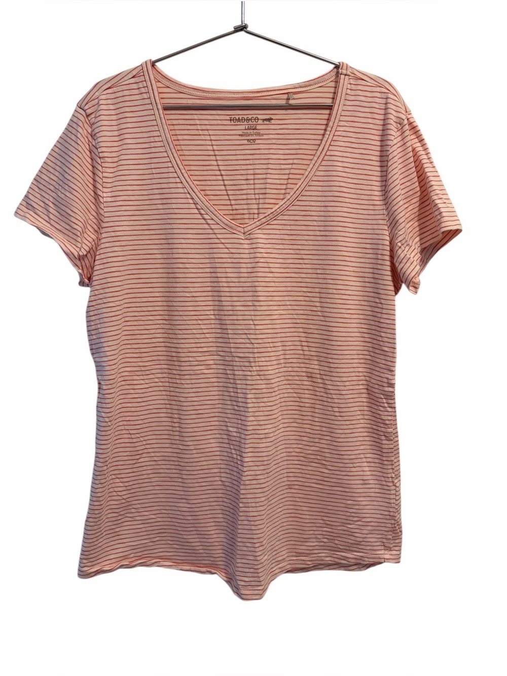 Toad & Co salmon and white Striped V-Neck Women's Top